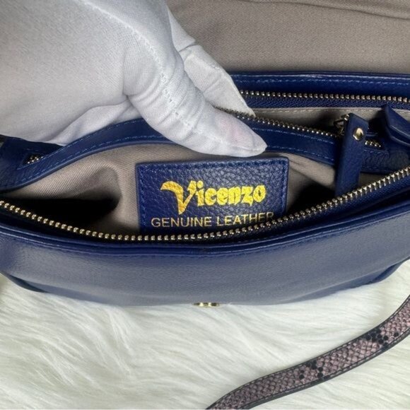 NWOT Wmns Vicenzo Leather Faith Genuine Leather Snake Accent Crossbody Bag Blue - Picture 8 of 13
